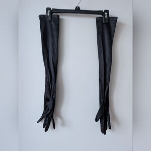 Vintage Y2K Black Satin Elbow Length Opera Gloves